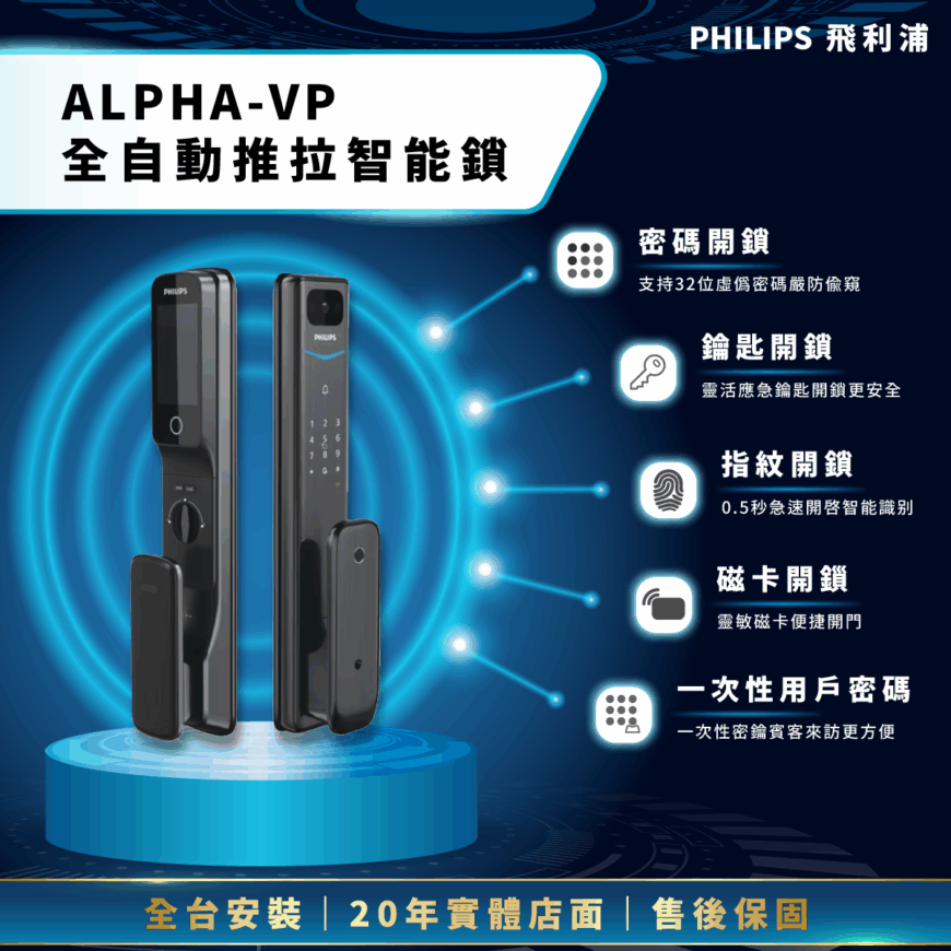 【私訊再打折-詢問最低價】Philips 飛利浦 EasyKey Alpha-VP 全自動推拉智能電子鎖