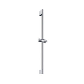 Chrome vertical shower slide bar with adjustable bracket and wall mounts against white background