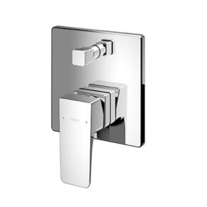 Chrome wall-mounted shower valve with a square lever on a square backplate (modern mixer)