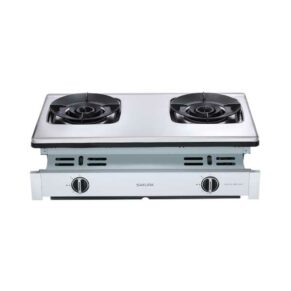 Stainless steel double-burner gas stove with front panel knob controls (SAKURA)