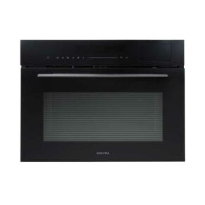 Black built-in oven with a wide glass door, horizontal handle, and a control panel above. Brand: Sakura.