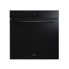 Black built-in wall oven with a horizontal handle and minimal controls at the top, brand Sakura visible at the bottom center of the door.