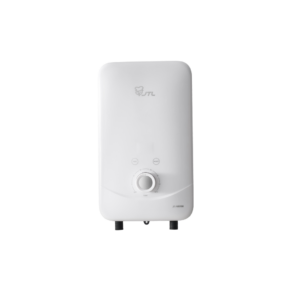 White compact electric water heater with a circular temperature dial and two bottom connection pipes (JTL branding)