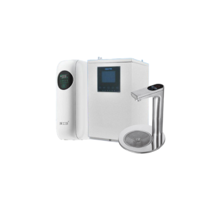 Home water filtration system with main purifier unit, storage tank, and a chrome faucet for dispensing water.