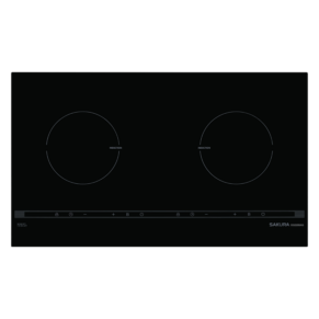 Black induction cooktop with two circular cooking zones and a linear touch control panel along the front.